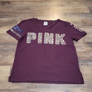 PINK Victoria's Secret Maroon Kids Tee with Sequin Details